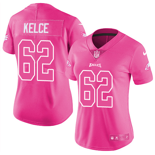 Nike Eagles #62 Jason Kelce Pink Women's Stitched NFL Limited Rush Fashion Jersey